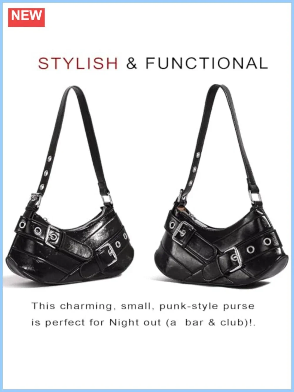 Small Y2K Hobo Shoulder Bag Vegan Leather Punk Purse